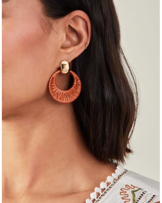 Accessorize Brown Women's Gold Raffia Doorknocker Earrings