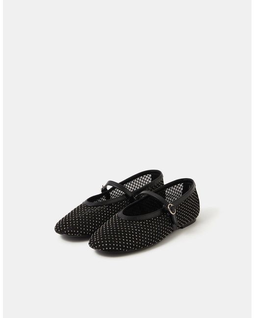 Accessorize Black Rhinestone Mesh Mary Jane Ballet Flats