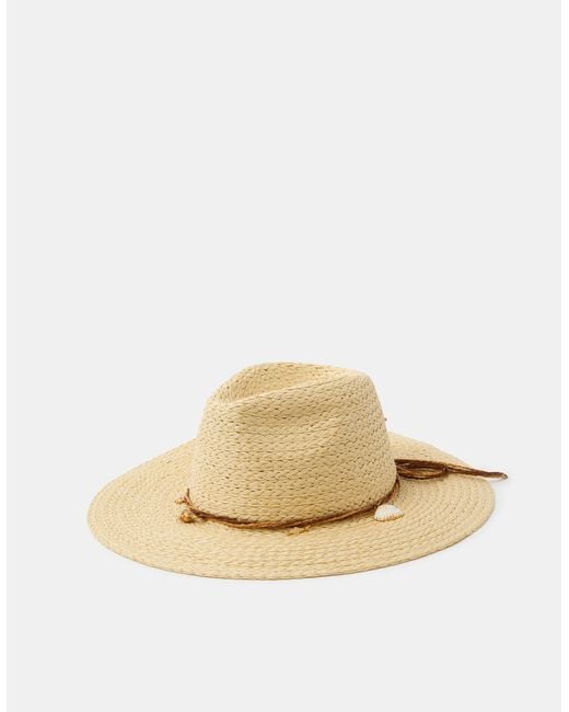 Accessorize White Shell Charm Straw Fedora Hat