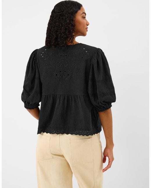 Accessorize Black Short Sleeve V-Neck Cotton Blouses Regular Puff Tie Front Blouse