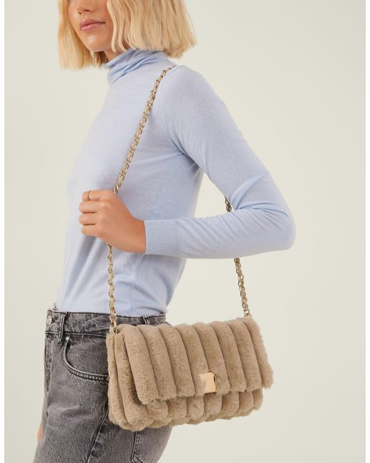 Accessorize Natural Quilted Faux Fur Cross-Body Bag