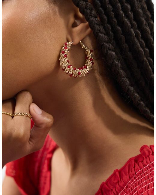 Accessorize Red Statement Beaded Hoop Earrings