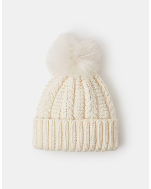Accessorize Natural Classic Knitted Acrylic Faux Fur Pom-Pom Beanie Hat