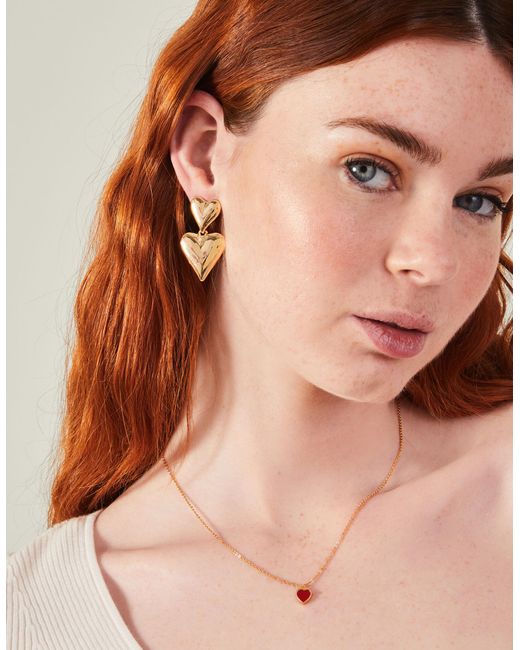 Accessorize Metallic Gold Double Heart Drop Earrings