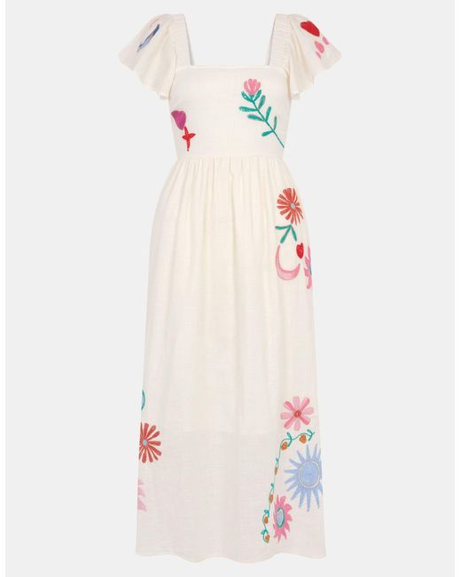 Accessorize White Floral Embroidered Midi Dress