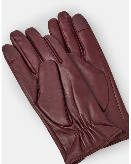Accessorize Red Leather Fleece Lined Touchscreen Gloves, Size: S M