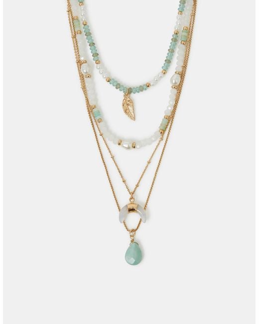 Accessorize White Feather Pendant Bead Layered Necklace