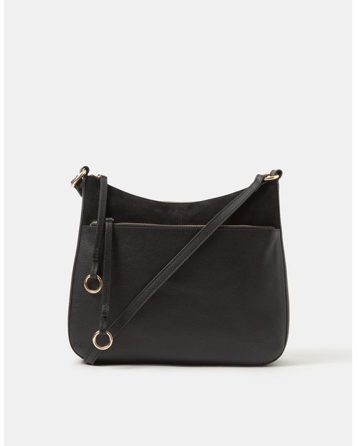 Accessorize Black Leather Messenger Crossbody Bag