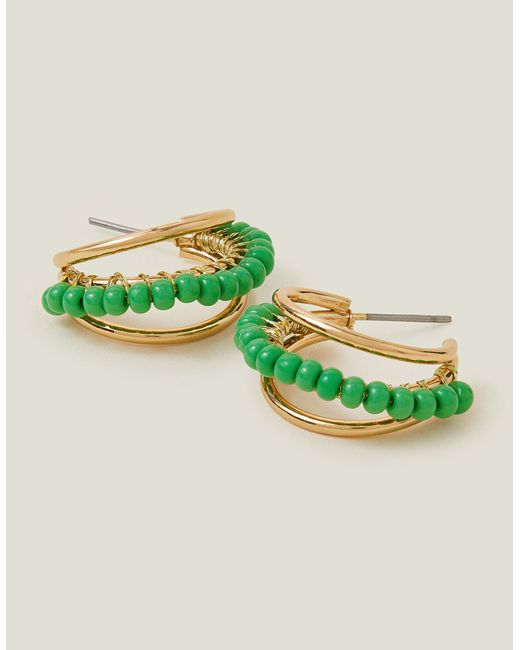 Accessorize Women's Green Triple Bead Hoops