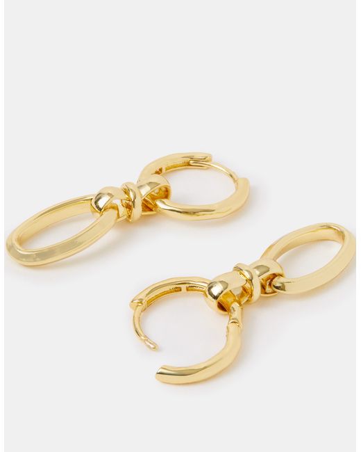 Accessorize Metallic 14Ct-Plated Knot Link Drop Hoop Earrings