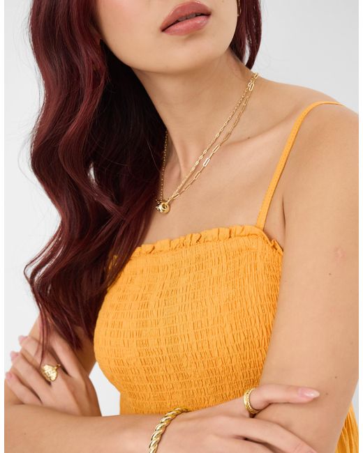 Accessorize Yellow Cotton Shimmer Smocked Midi Dress