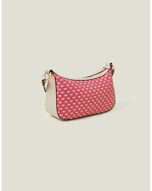 Accessorize Pink Women's Orange Weave Zip Top Cross-body Bag