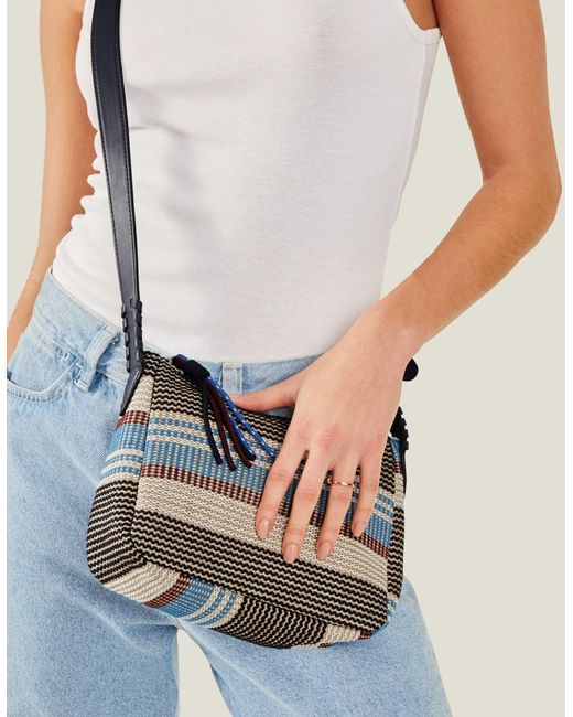 Accessorize Women's Brown And Blue Cotton Stripe Woven Cross-body Bag
