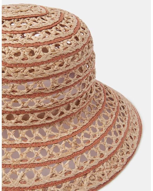 Accessorize Natural Woven Stripe Straw Bucket Hat