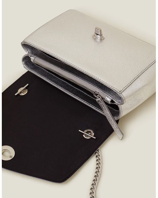 Accessorize White Women's Leather Chain Twist Lock Bag Silver