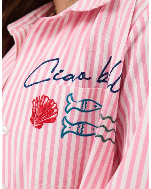 Accessorize Pink Ciao Bella Embroidered Stripe Shirt
