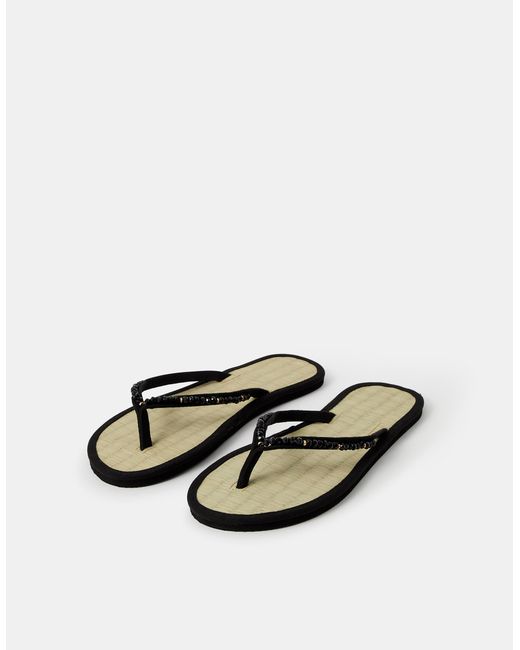 Accessorize White Beaded Seagrass Flip Flops