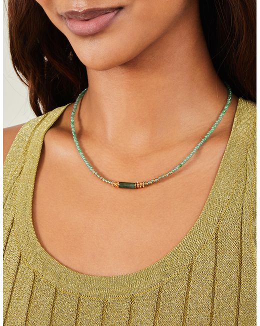 Accessorize Metallic Women's 14ct Gold-plated Aventurine Beaded Necklace