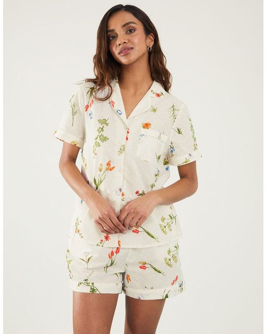 Accessorize Women's White/green Floral Print Dobby Pyjama Set in Natural |  Lyst UK