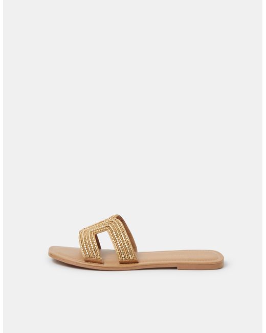Accessorize Brown Beaded Cut Out Slide Sandals