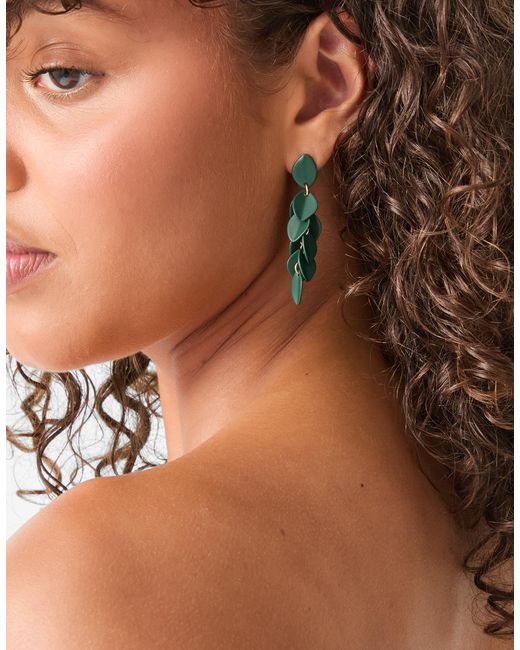 Accessorize Green Enamel Willow Leaf Drop Earrings