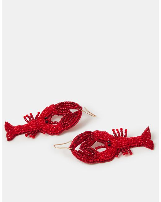 Accessorize Red Beaded Lobster Drop Earrings