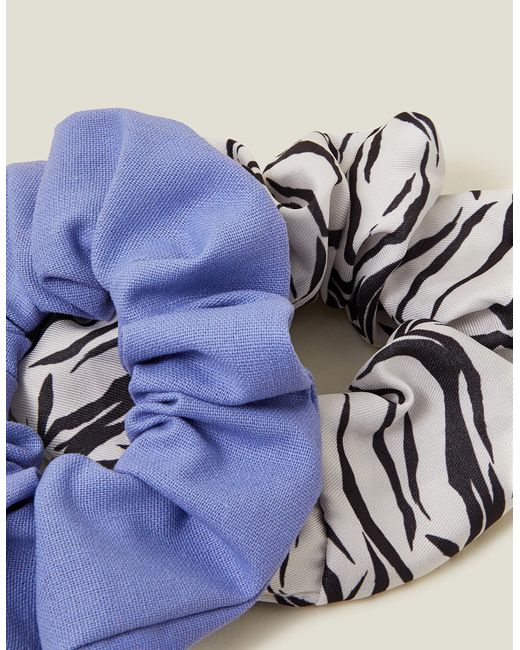Accessorize Women's Sky Blue 2-pack Zebra Scrunchies