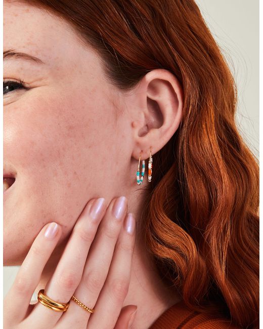 Accessorize Multicolor Women's Orange 2-pack Beaded Hoop Earrings