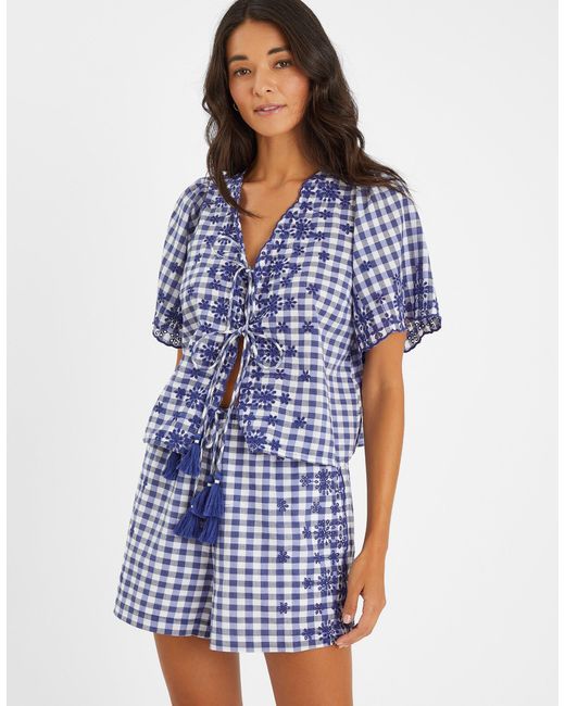 Accessorize Blue Gingham Embroidered Shorts