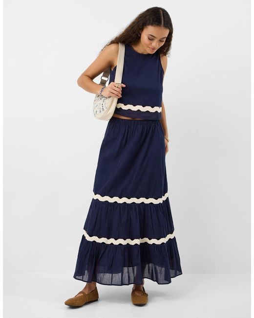 Accessorize Blue Maxi Cotton Ric Rac Tiered Skirt