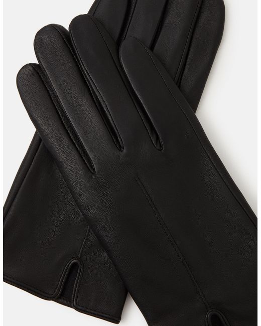 Accessorize Black Faux Fur Lined Touchscreen Leather Gloves, Size: S M