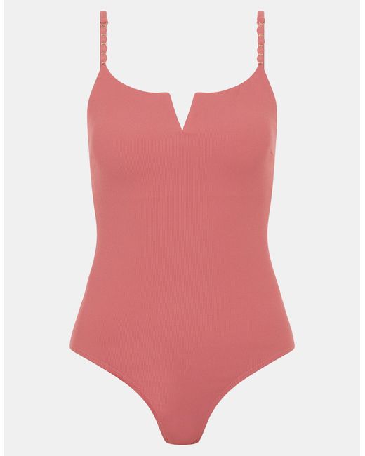 Accessorize Purple V Front Bead Strap Swimsuit