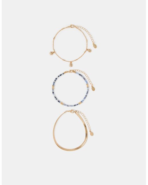Accessorize Brown 3-Pack Beaded Celestial Anklets