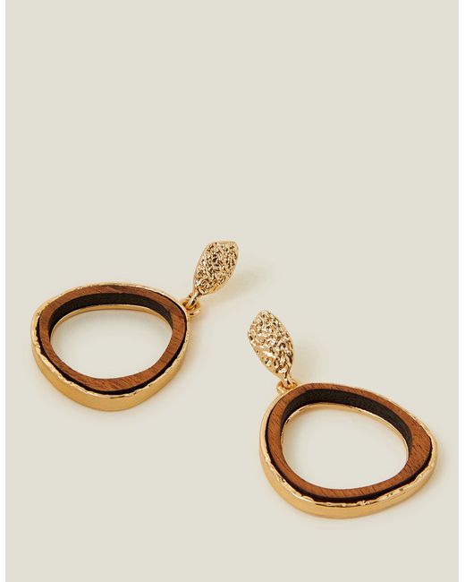 Accessorize Metallic Women's Gold Wooden Inlay Drop Earrings