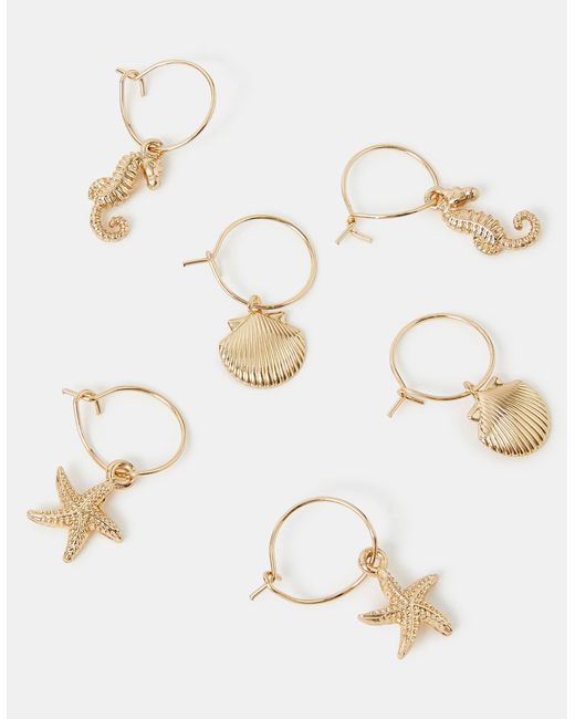 Accessorize White 3-Pack Sea Charm Hoop Earrings
