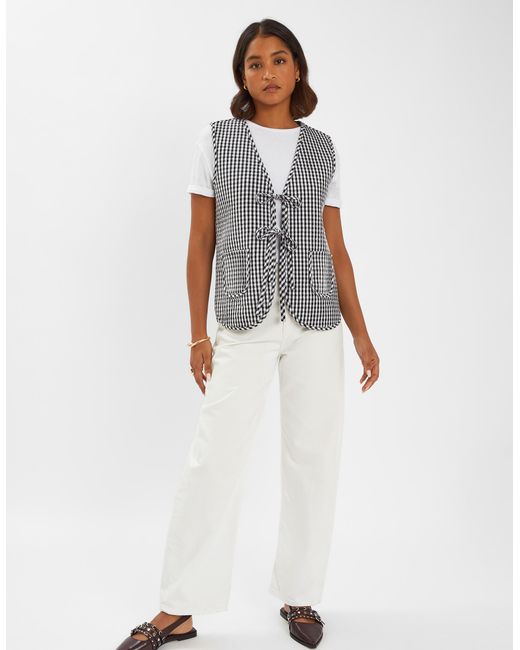 Accessorize White Gingham Cotton Waistcoat
