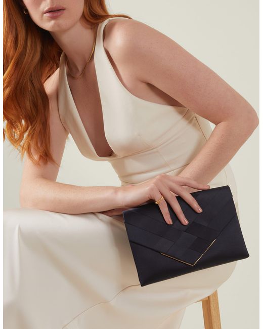 Accessorize Blue Woven Satin Envelope Clutch Bag