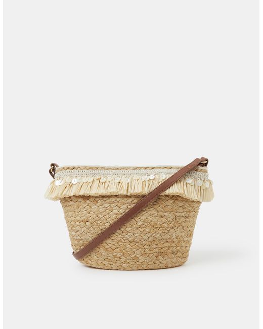Accessorize White Jute Fringe Crossbody Bag