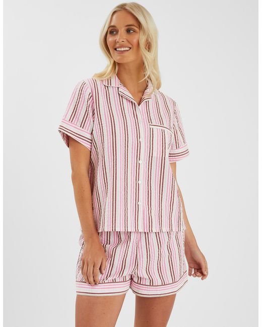 Accessorize Red Stripe Seersucker Short Pyjamas Set
