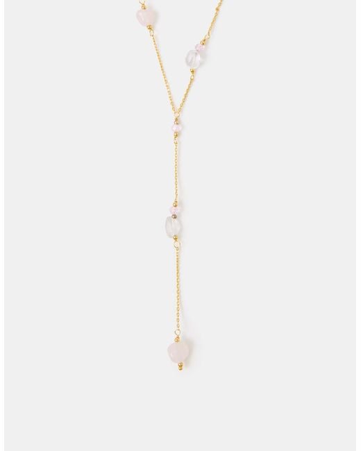 Accessorize White 14Ct-Plated Rose Quartz Lariat Necklace