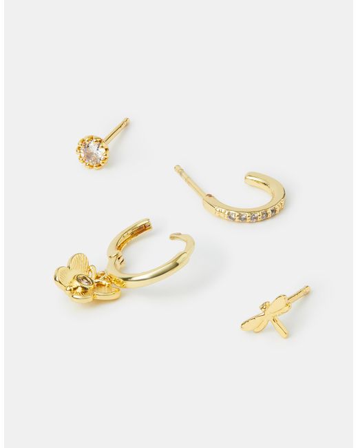 Accessorize Metallic 4-Pack 14Ct-Plated Dragonfly Stud & Hoop Earrings