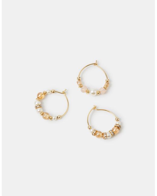 Accessorize White Beaded Wire Hoop Earrings