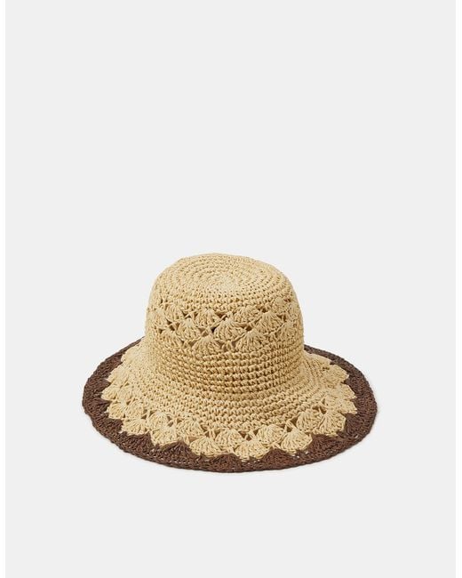 Accessorize Natural Two Tone Crochet Straw Bucket Hat