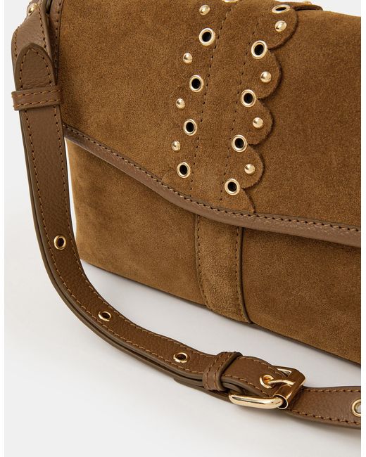 Accessorize Brown Eyelet Detail Suede Crossbody Bag