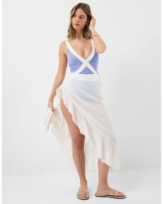 Accessorize Blue One-Piece Sleeveless Regular Textured Contrast Shaping Swimsuit, Light