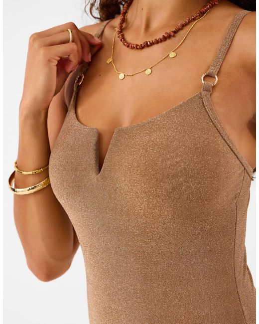 Accessorize Brown V-Front Shimmer Swimsuit