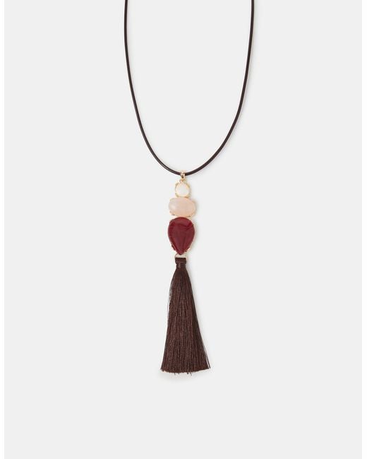 Accessorize White Tassel Pendant Cord Necklace