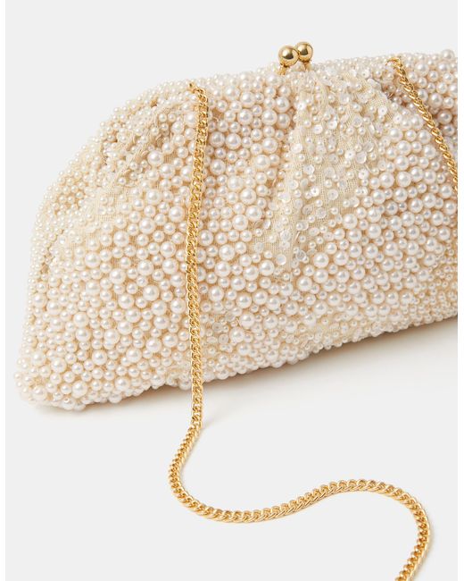 Accessorize Brown Bridal Cloud Pearl Beaded Mini Bag