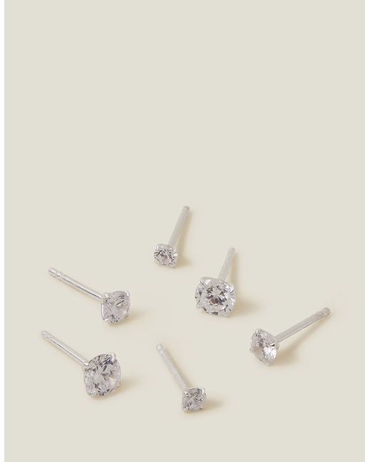 Accessorize Natural Women's 3-pack Sterling Silver-plated Crystal Studs