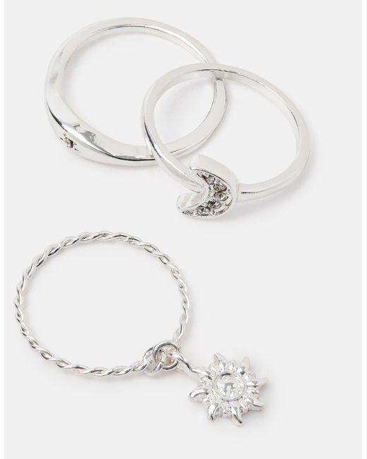 Accessorize White 3-Pack Sun Charm Rings